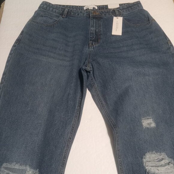 Hustle N Holla W Distressed Raw Hem Natalia Wide Leg Jeans Size 14W NWT - Picture 2 of 8